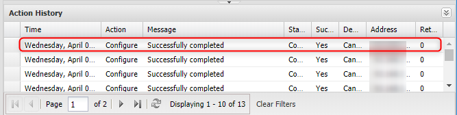 Action History screen Action History screen