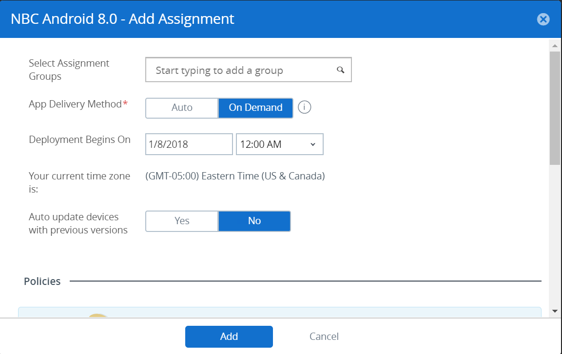 Add AirWatch assignment Add AirWatch assignment