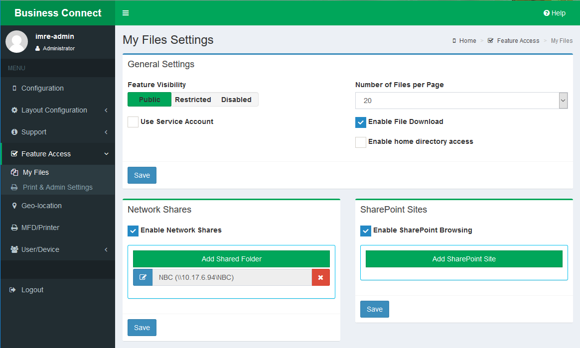 My Files Settings My Files Settings