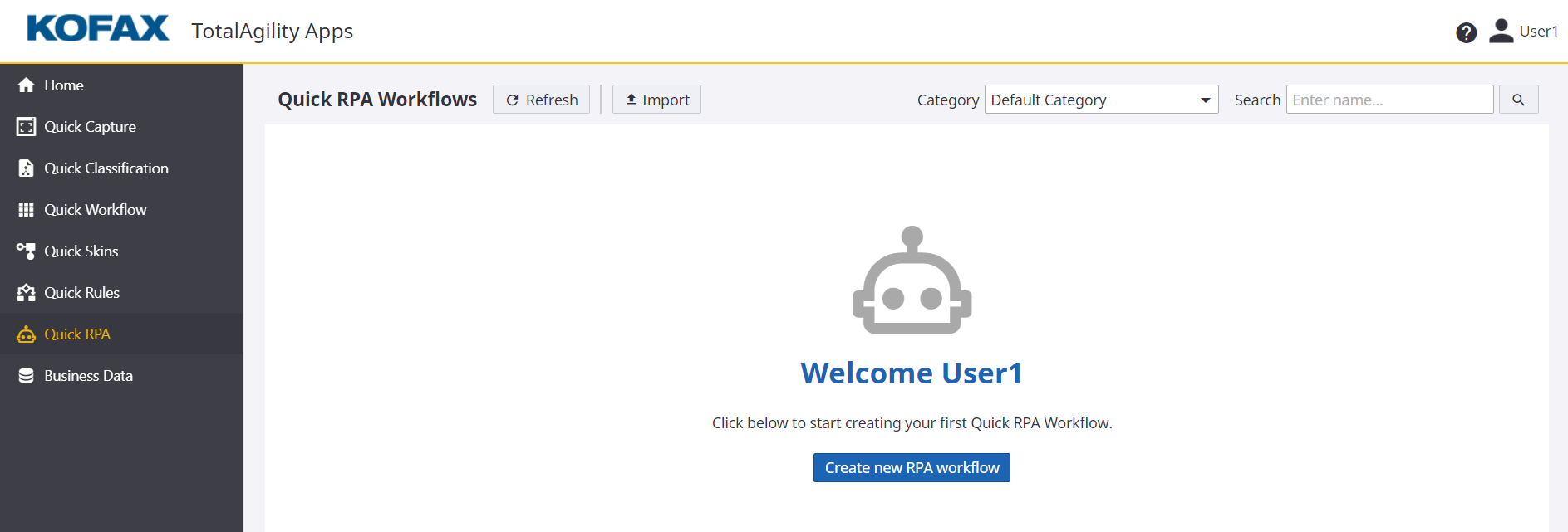 Quick Workflow Home page