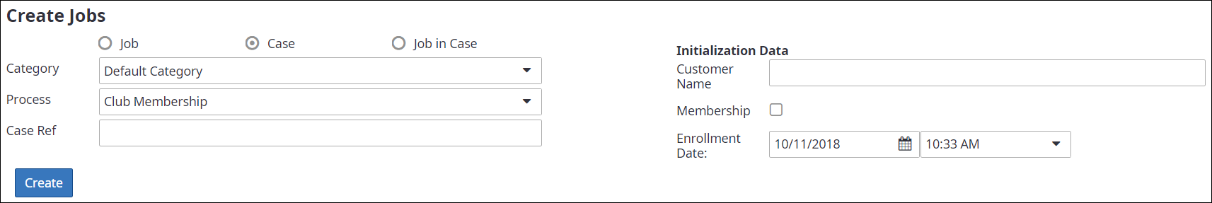 Create new job form Create new job form