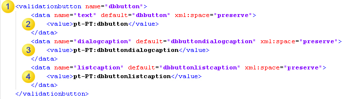 An image that shows an XML code snippet as an example how to localize database button related items. An image that shows an XML code snippet as an example how to localize database button related items.