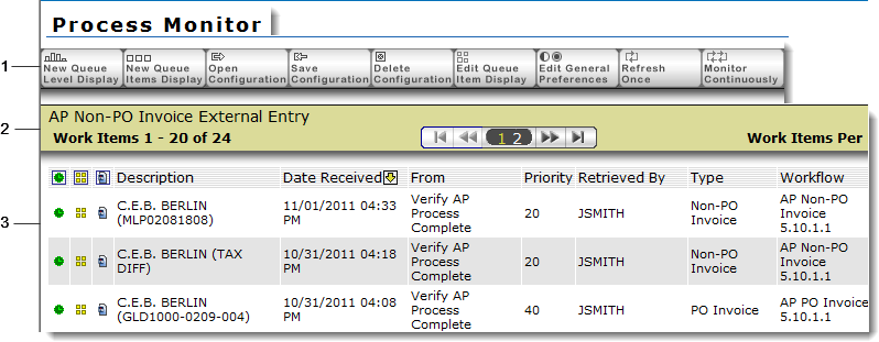Queue items display list called out