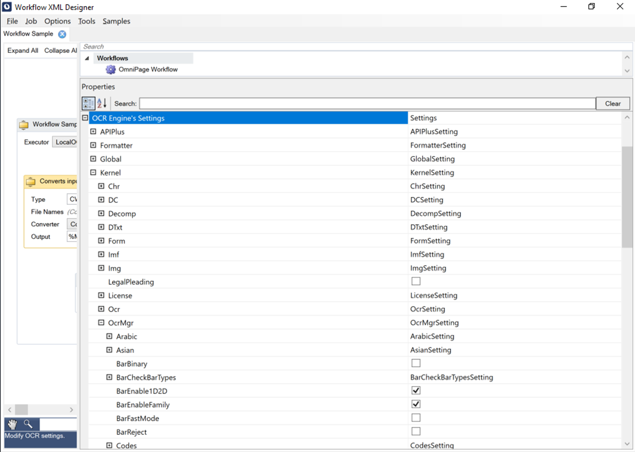 Settings dialog box