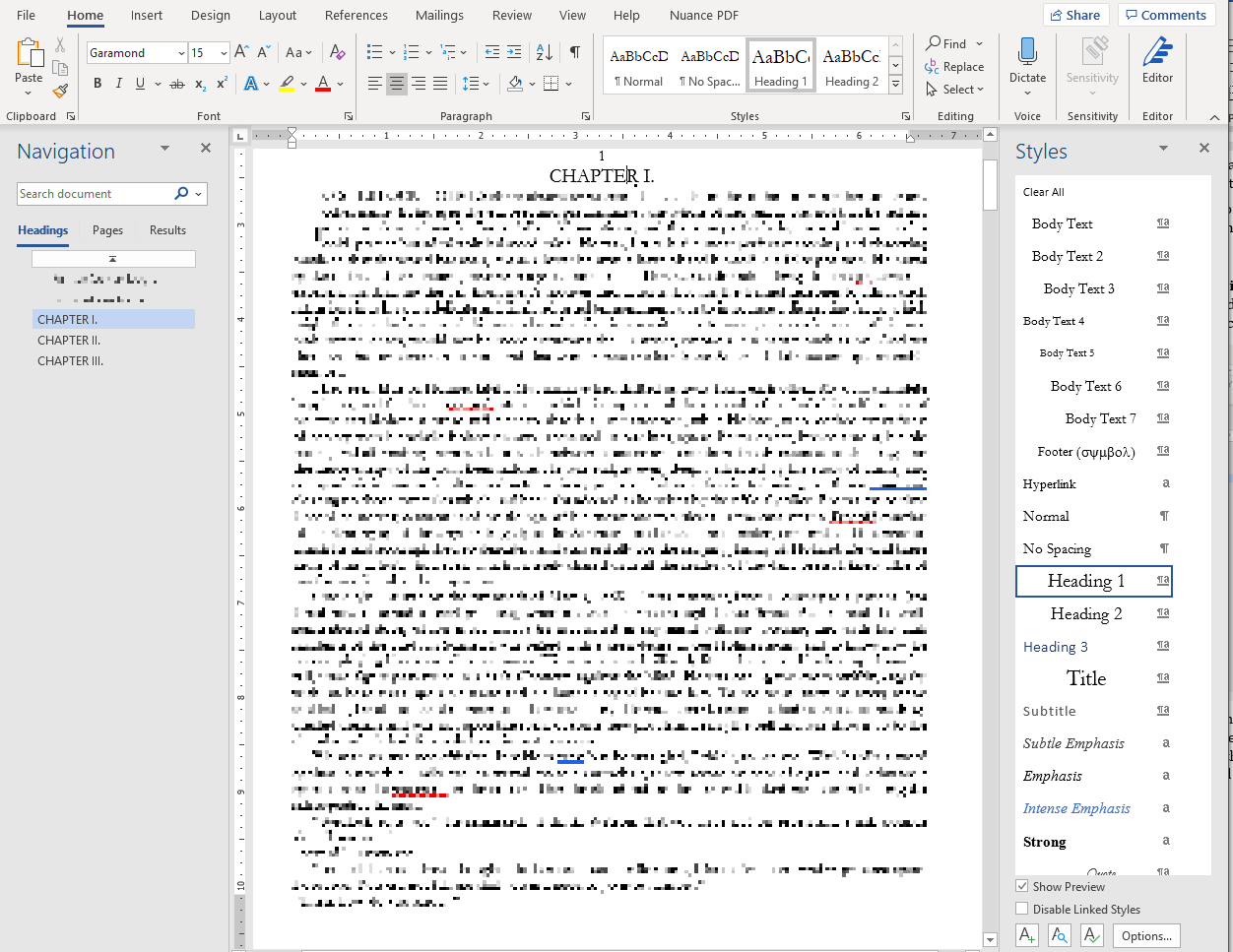 Navigation pane with headings