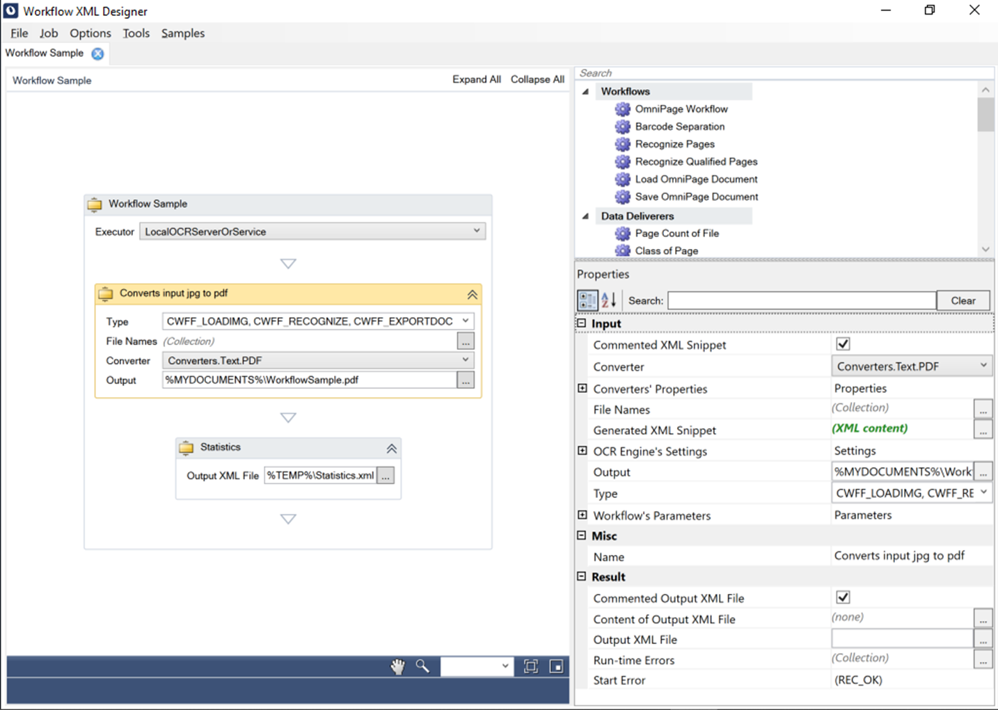 Workflow XML Designer screen