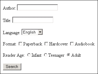 Book Search Form in a Browser Book Search Form in a Browser