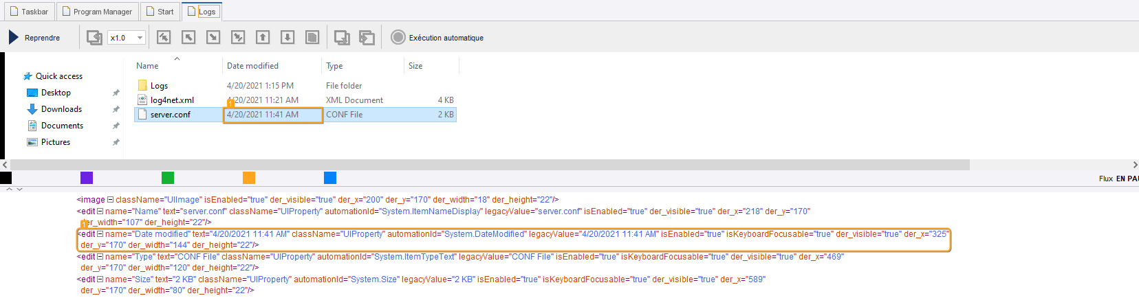 Recherche d'un élément «&nbsp;edit&nbsp;» situé immédiatement après l'élément qui a un attribut «&nbsp;text&nbsp;» avec la valeur «&nbsp;server.conf&nbsp;»
