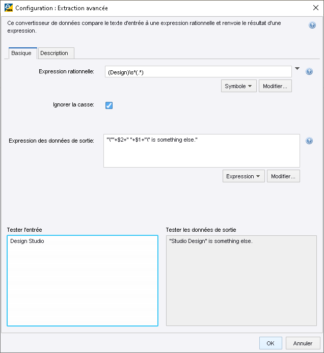 Configuration de l'extraction avancée
