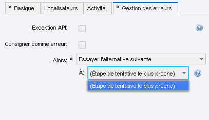 Étape Tentative la plus proche de la gestion des erreurs
