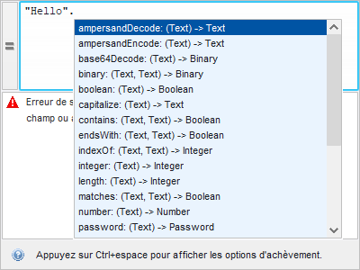 Aide à la saisie dans l'éditeur d'expression