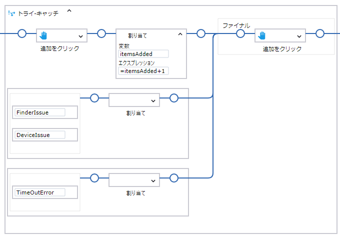 ワークフローの トライ-キャッチ ステップ ワークフローの トライ-キャッチ ステップ