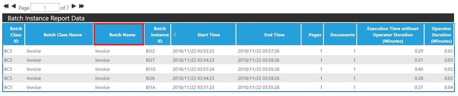 Batch Instance Report Data — Batch Name Column