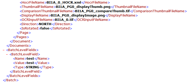 Batch Class Field information in batch.xml