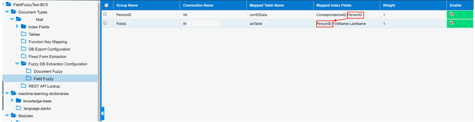 Configure field fuzzy