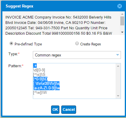 Multi-select regex patterns