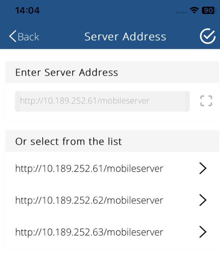 Mobile app - select another server address